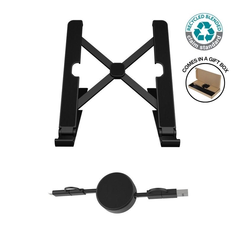 BRELA - @memorii Set of Recycled Laptop Stand and retractable cable - Black - Image 1