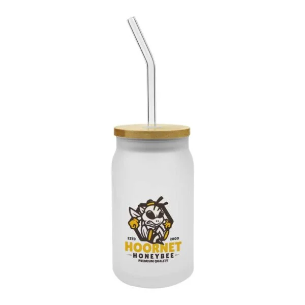 Glass Bottle with Straw and Bamboo Lid 455 ml Capacity - Image 3