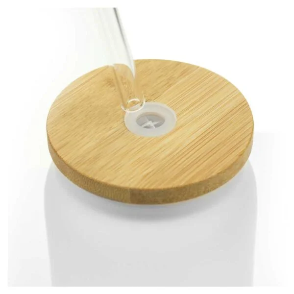 Glass Bottle with Straw and Bamboo Lid 455 ml Capacity - Image 2