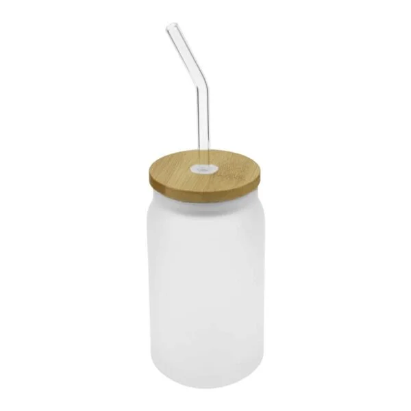 Glass Bottle with Straw and Bamboo Lid 455 ml Capacity - Image 1