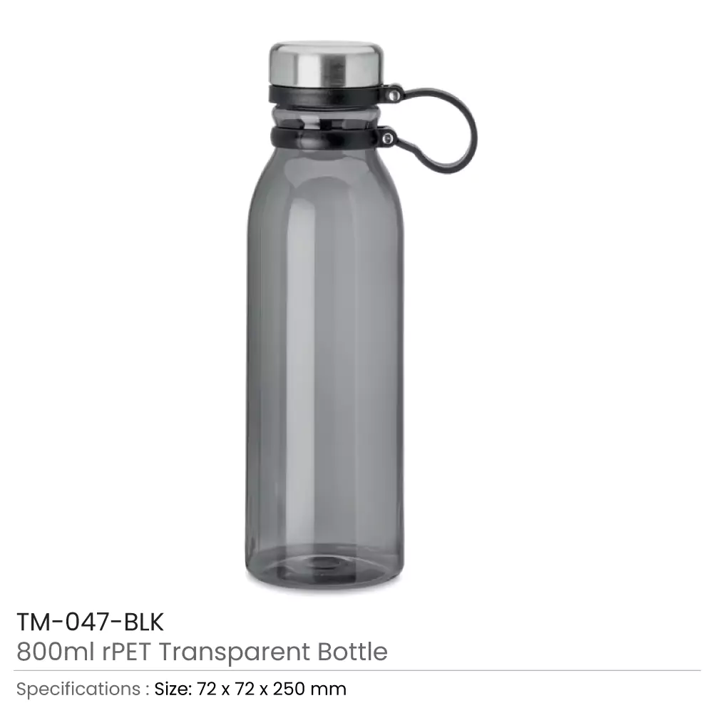 rPET Transparent Bottles 800ml SS Lid with Carry Handle - Image 2